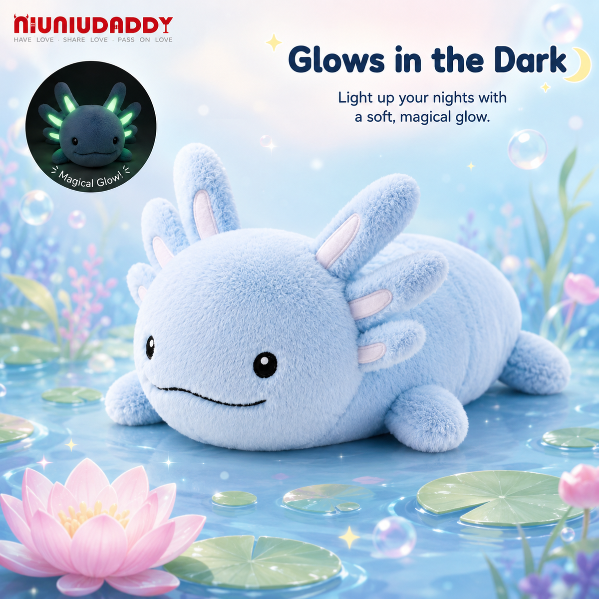 Niuniu Daddy Weighted Blue Axolotl Plushie for Kids & Adults