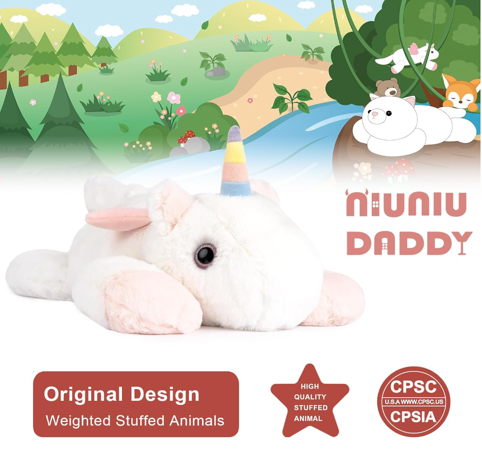 NiuniuDaddy Unicorn Weighted Stuffed Animals Includes Box Bag Stickers